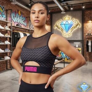 PUMA x Barbie Collab Mesh Crop Top | Size Large Streetwear Pink Black Athletic